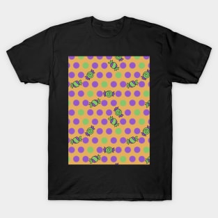 Polka Dots and Scattered Candy - Halloween Pattern - Bright Colors T-Shirt